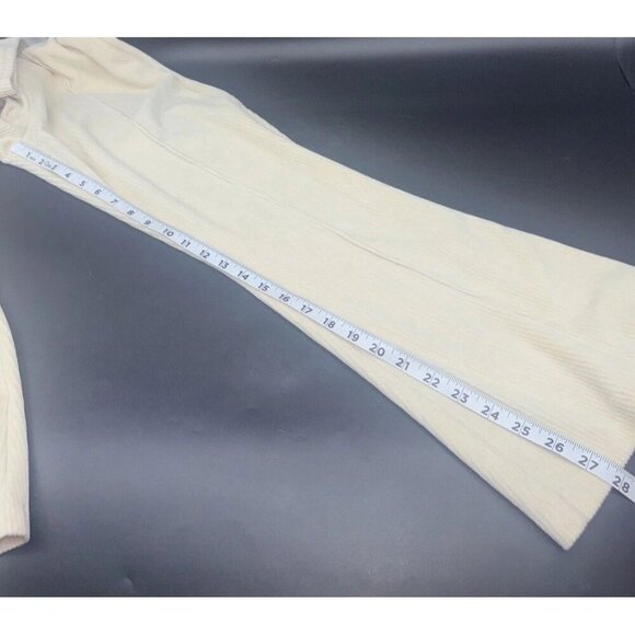 Aerie Cream Ribbed Corduroy Pull On Elastic Waist Wide Leg Flare Pants Med Short - Picture 10 of 11